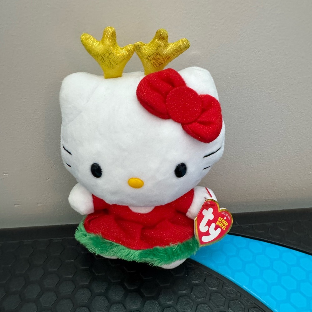 🔴SOLD!🔴
 TY Hello Kitty Plush with Red Dress and Gold Antlers